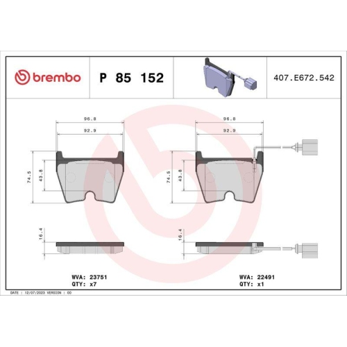 Bremsbelagsatz Scheibenbremse Brembo P85152 Prime Line f&uuml;r Audi Fiat Seat Skoda