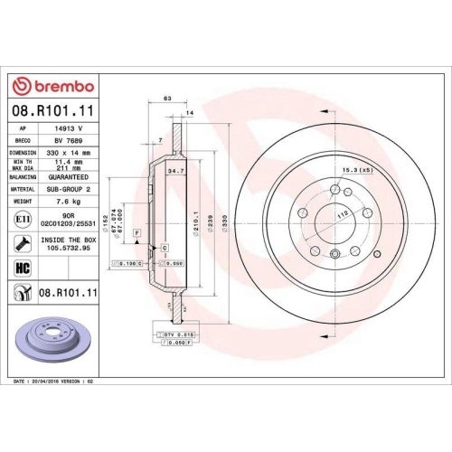 Bremsscheibe Brembo 08.R101.11 Prime Line - Uv Coated f&uuml;r Mercedes Benz
