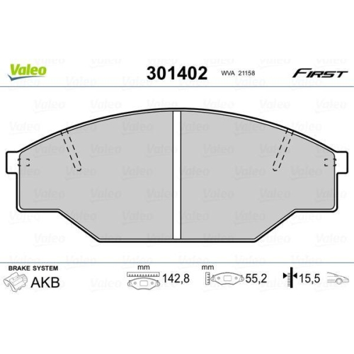 Bremsbelagsatz Scheibenbremse Valeo 301402 First f&uuml;r Toyota VW Vorderachse
