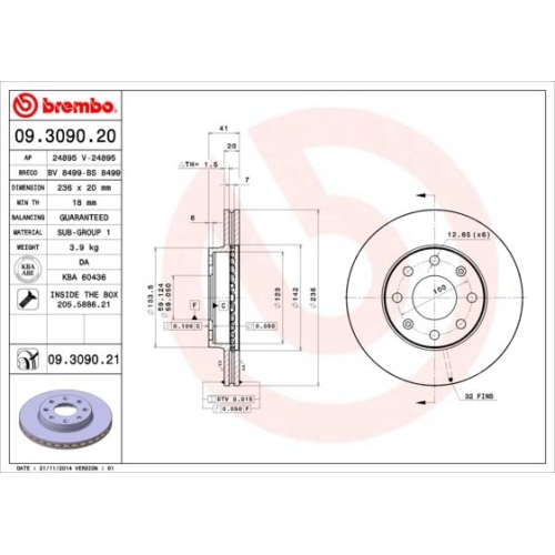2X Brembo Bremsscheibe Prime Line f&uuml;r Chevrolet Daewoo Chevrolet (sgm)