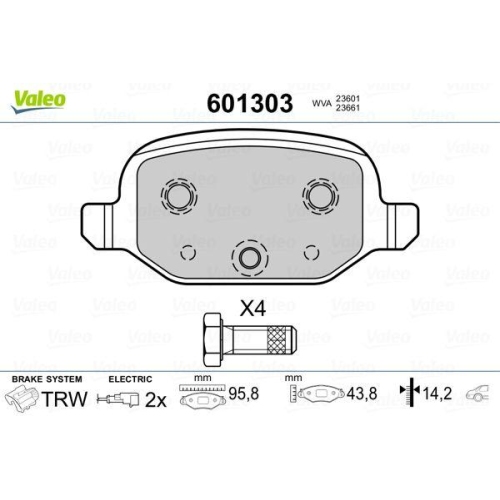 Bremsbelagsatz Scheibenbremse Valeo 601303 f&uuml;r Fiat Lancia Abarth Hinterachse