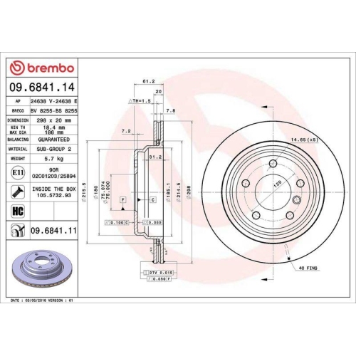 Bremsscheibe Brembo 09.6841.11 Prime Line - Uv Coated f&uuml;r Bmw Alpina Hinterachse