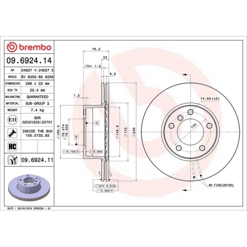 Bremsscheibe Brembo 09.6924.11 Prime Line - Uv Coated f&uuml;r Bmw Vorderachse