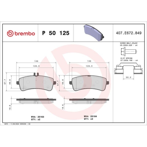 Bremsbelagsatz Scheibenbremse Brembo P50125 Prime Line f&uuml;r Mercedes Benz