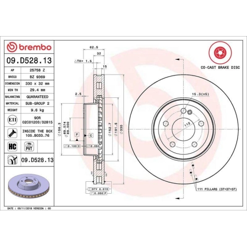 Bremsscheibe Brembo 09.D528.13 Prime Line - Co-cast f&uuml;r Mercedes Benz