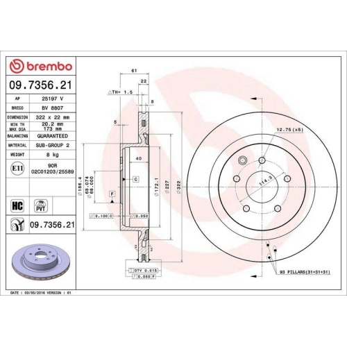 2X Brembo Bremsscheibe Hinterachse Prime Line - Uv Coated f&uuml;r Nissan