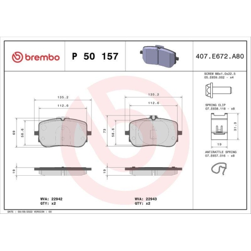Bremsbelagsatz Scheibenbremse Brembo P50157 Prime Line f&uuml;r Mercedes Benz