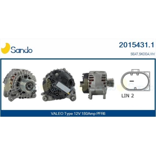 Generator Sando 2015431.1 f&uuml;r Skoda VW Vag F&uuml;r Fahrzeuge Ohne Klimaautomatik