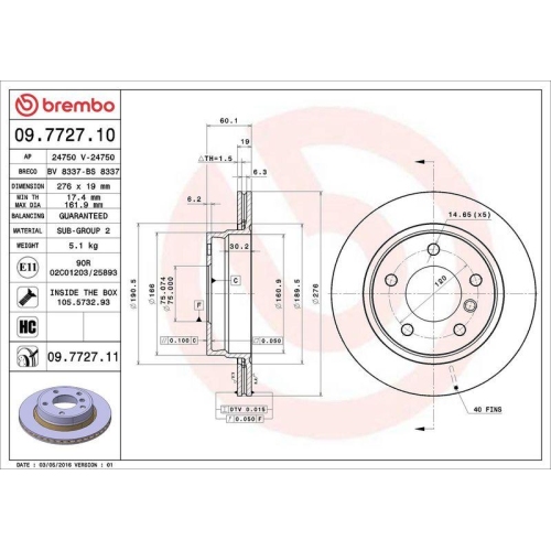 Bremsscheibe Brembo 09.7727.11 Prime Line - Uv Coated f&uuml;r Bmw Bmw (brilliance)