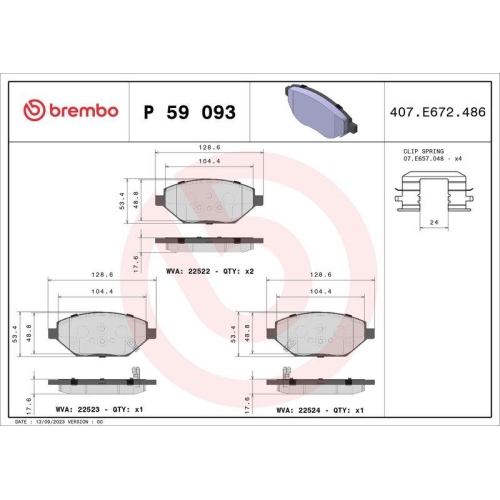 Bremsbelagsatz Scheibenbremse Brembo P59093 Prime Line f&uuml;r Opel Vauxhall
