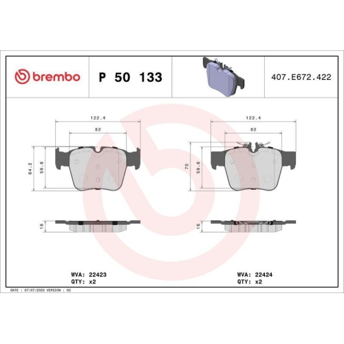 Bremsbelagsatz Scheibenbremse Brembo P50133 Prime Line f&uuml;r Mercedes Benz