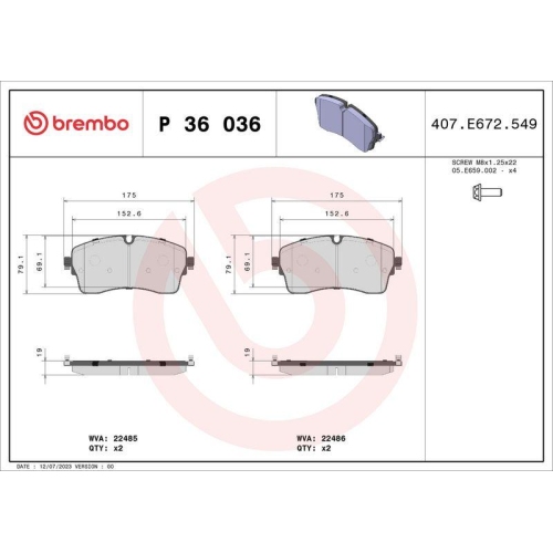 Bremsbelagsatz Scheibenbremse Brembo P36036 Prime Line f&uuml;r Jaguar Vorderachse