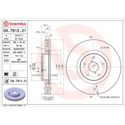 1X Brembo Bremsscheibe Vorderachse Prime Line - Uv Coated f&uuml;r Subaru