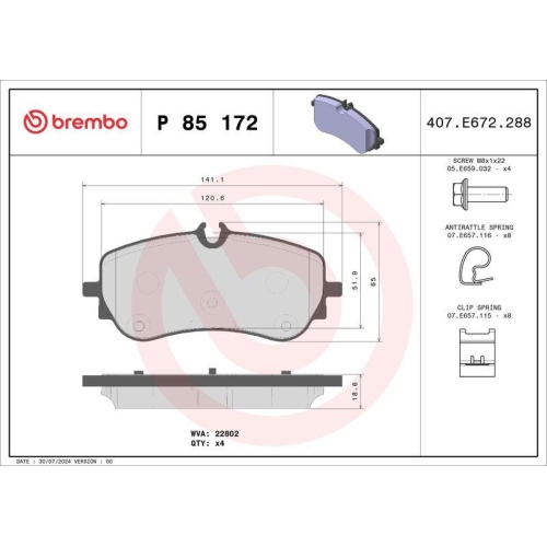 Bremsbelagsatz Scheibenbremse Brembo P85172 Prime Line f&uuml;r Man VW Hinterachse