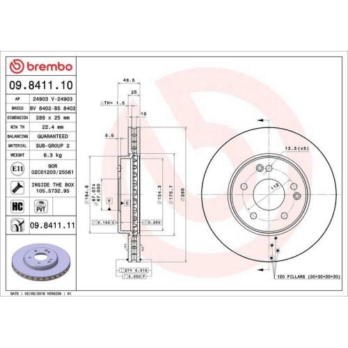 Bremsscheibe Brembo 09.8411.11 Prime Line - Uv Coated f&uuml;r Mercedes Benz