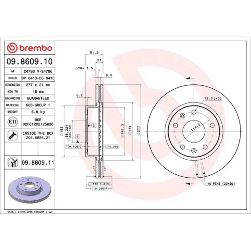 Bremsscheibe Brembo 09.8609.11 Prime Line - Uv Coated f&uuml;r Land Rover Vorderachse