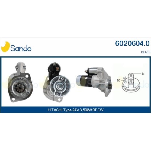 Starter Sando 6020604.0 f&uuml;r Isuzu Hitachi Yanmar