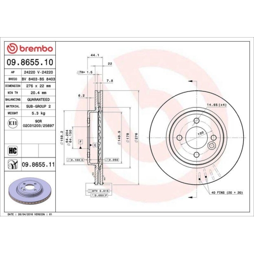 2X Brembo Bremsscheibe Vorderachse Prime Line - Uv Coated f&uuml;r Mini