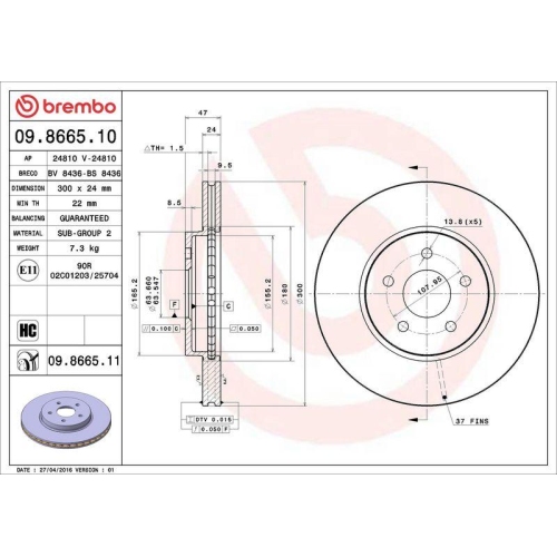 Bremsscheibe Brembo 09.8665.11 Prime Line - Uv Coated f&uuml;r Ford Jaguar