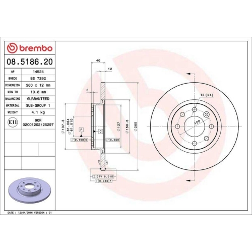 Bremsscheibe Brembo 08.5186.20 Prime Line f&uuml;r Volvo Vorderachse