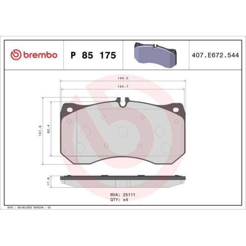 Bremsbelagsatz Scheibenbremse Brembo P85175 Prime Line f&uuml;r Audi Vorderachse