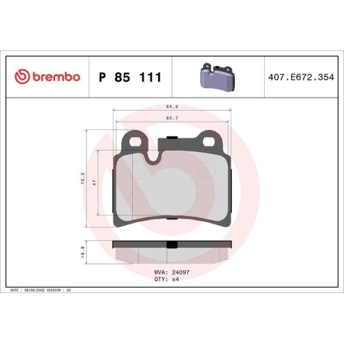 Bremsbelagsatz Scheibenbremse Brembo P85111 Prime Line f&uuml;r Audi Seat Skoda VW