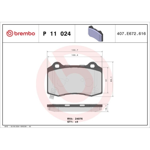Bremsbelagsatz Scheibenbremse Brembo P11024 Prime Line f&uuml;r Chrysler Dodge Jeep