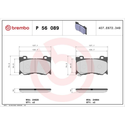 Bremsbelagsatz Scheibenbremse Brembo P56089 Prime Line f&uuml;r Nissan Infiniti