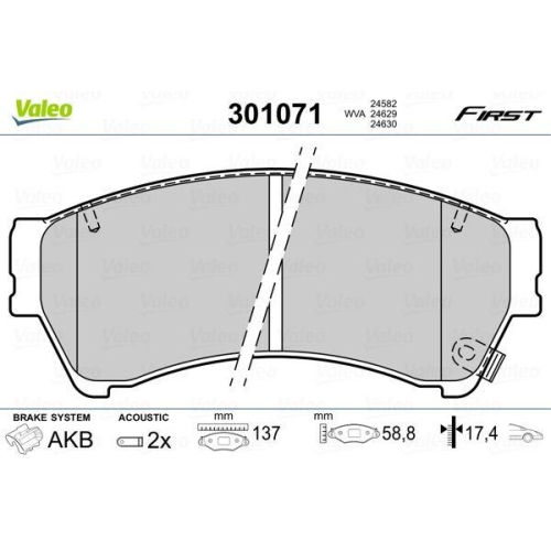 Bremsbelagsatz Scheibenbremse Valeo 301071 First f&uuml;r Mazda Vorderachse