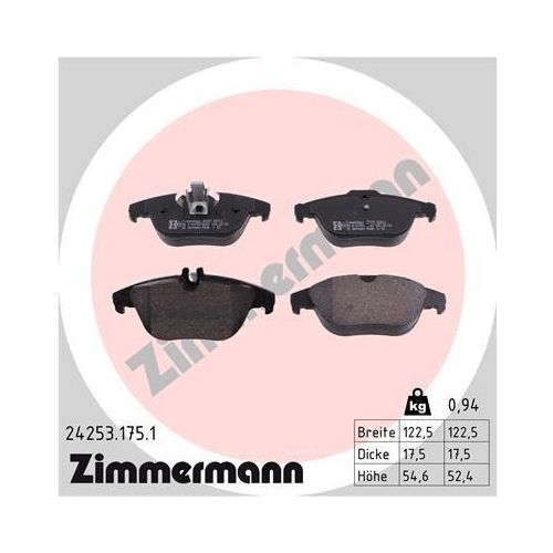 Bremsbelagsatz Scheibenbremse Zimmermann 24253.175.1 f&uuml;r Mercedes Benz