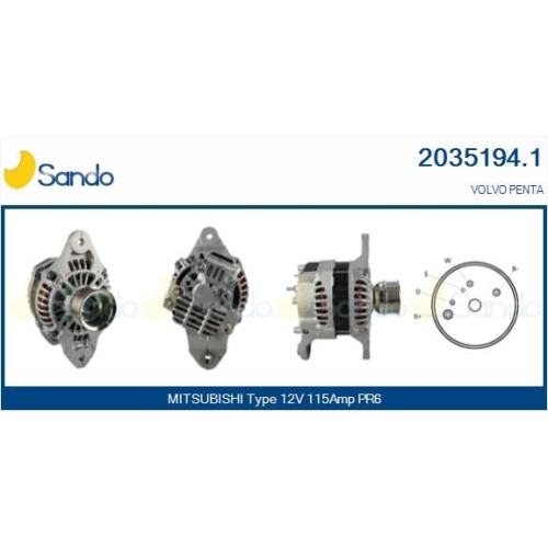 Generator Sando 2035194.1 f&uuml;r Mitsubishi Volvo Penta