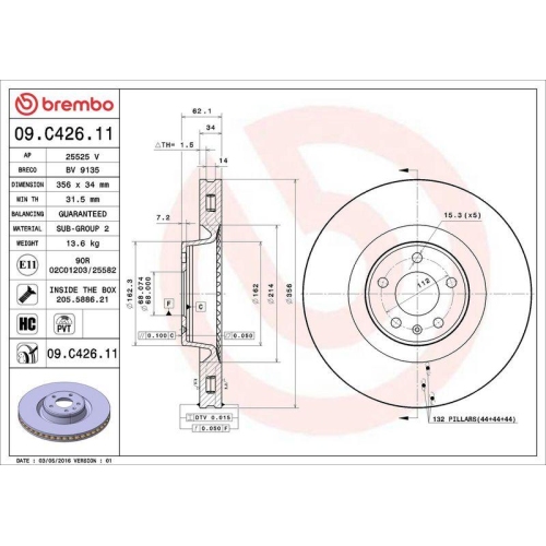 1X Brembo Bremsscheibe Vorderachse Prime Line - Uv Coated f&uuml;r Audi