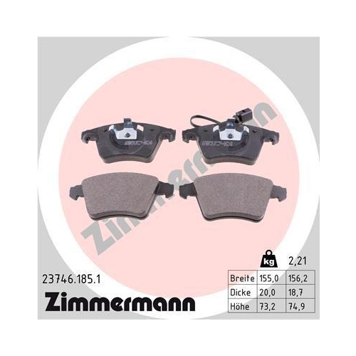 Brake Pad Set Disc Brake Zimmermann 23746.185.1 for Vag Front Axle