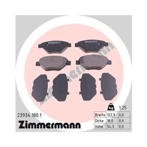 Bremsbelagsatz Scheibenbremse Zimmermann 23934.180.1 f&uuml;r Renault Vorderachse