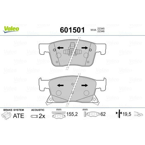 Bremsbelagsatz Scheibenbremse Valeo 601501 f&uuml;r Opel Vauxhall Vorderachse