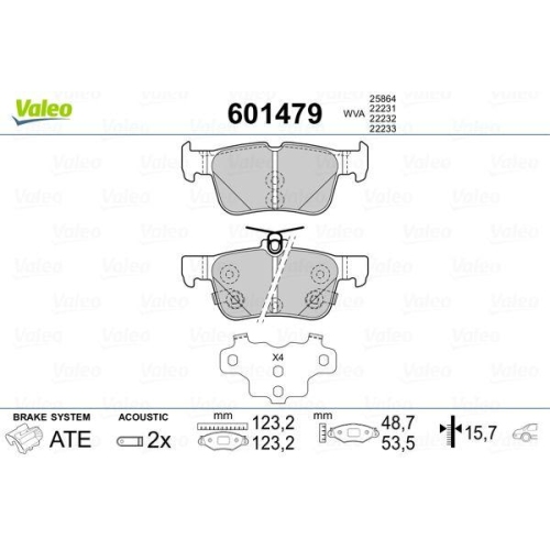 Bremsbelagsatz Scheibenbremse Valeo 601479 f&uuml;r Ford Ford Usa Lincoln Hinterachse
