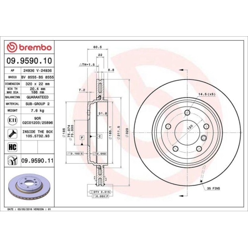 2X Brembo Bremsscheibe Hinterachse Prime Line - Uv Coated f&uuml;r Bmw