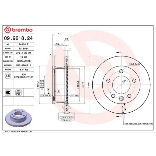 Bremsscheibe Brembo 09.9618.24 Prime Line f&uuml;r Mercedes Benz Mercedes Benz