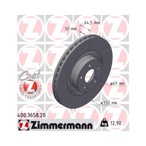 Brake Disc Zimmermann 400.3658.20 Coat Z for Mercedes Benz Mercedes Benz