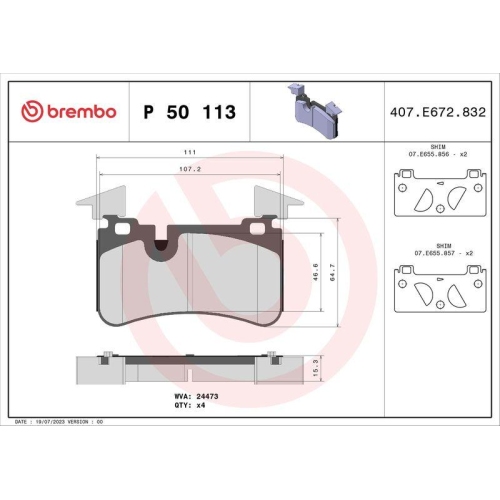 Bremsbelagsatz Scheibenbremse Brembo P50113 Prime Line f&uuml;r Mercedes Benz