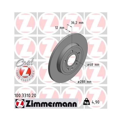 Brake Disc Zimmermann 100.3310.20 Coat Z for Vag Audi (faw) Rear Axle