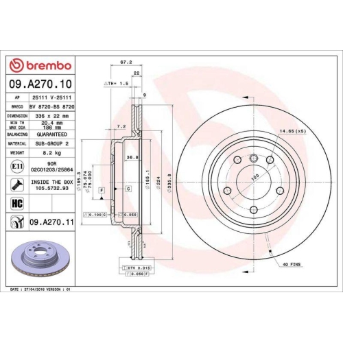 2X Brembo Bremsscheibe Hinterachse Prime Line - Uv Coated f&uuml;r Bmw