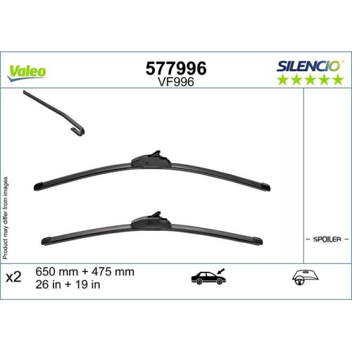Wischblatt Valeo 577996 Silencio Flat Blade Set f&uuml;r Nissan Vorne