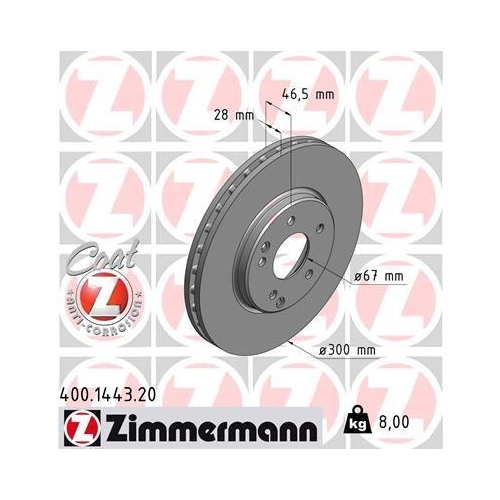 Bremsscheibe Zimmermann 400.1443.20 Coat Z f&uuml;r Chrysler Mercedes Benz