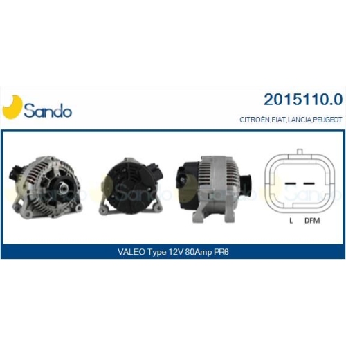 Generator Sando 2015110.0 f&uuml;r Fiat Mitsubishi Citro&euml;n/peugeot