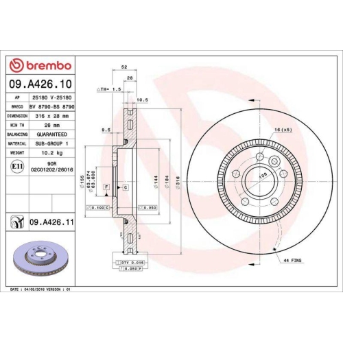 1X Brembo Bremsscheibe Prime Line - Uv Coated f&uuml;r Ford Volvo Land Rover