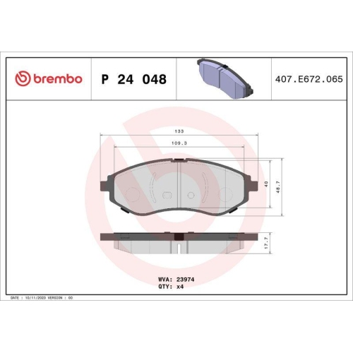 Bremsbelagsatz Scheibenbremse Brembo P24048 Prime Line f&uuml;r Chevrolet Daewoo