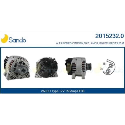 Generator Sando 2015232.0 f&uuml;r Fiat Suzuki Hitachi Citro&euml;n/peugeot