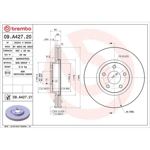 1X Brembo Bremsscheibe Vorderachse Prime Line - Uv Coated f&uuml;r Ford