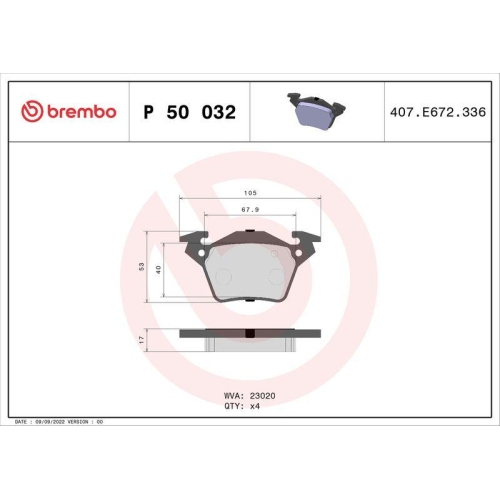 Bremsbelagsatz Scheibenbremse Brembo P50032 Prime Line f&uuml;r Mercedes Benz